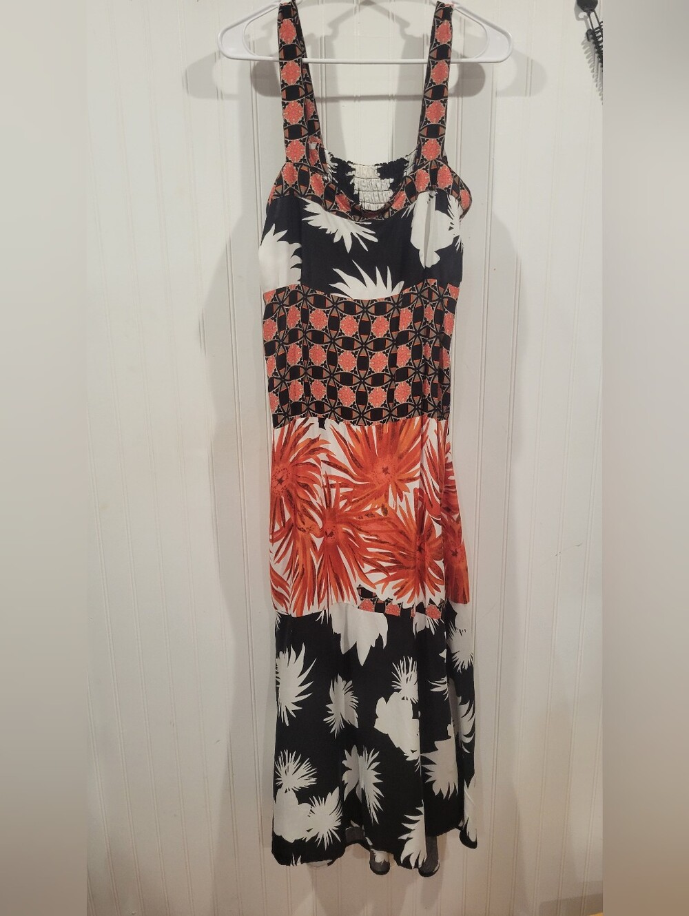 Coco Bianco Black, White & Orange Floral Block Maxi Dress